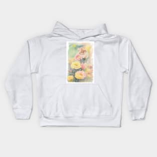 Soft color Striped Yellow cat in the Flower Garden Kids Hoodie
